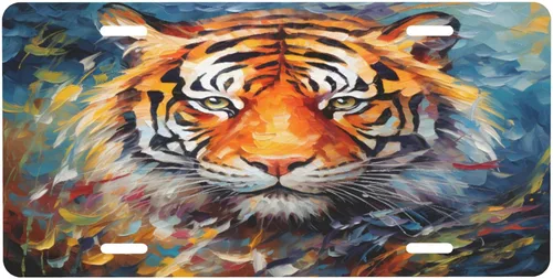 Placa de matrícula delantera de tigre de animal, accesorio de decoración de automóvil, placa decorativa de metal de aluminio, divertida etiqueta de