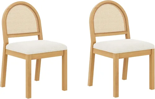 Miniatura 6 de Nathan James Bailey - Silla de comedor Boucle de 19 pulgadas, silla lateral tapizada con respaldo de ratán tejido natural y patas de madera maciza