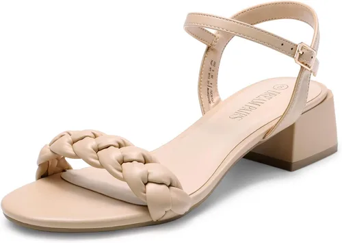Miniatura 6 de DREAM PAIRS Zapatos de tacón bajo para mujer con correa de tobillo y puntera abierta trenzada, tacón grueso, sandalias de tacón grueso para fiestas