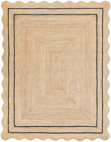 Miniatura 11 de Alfombra de Yute Natural Ondulada Festoneada - Corredor de Entrada Boho, Festón de Granja, Azul Cielo (2'x3')