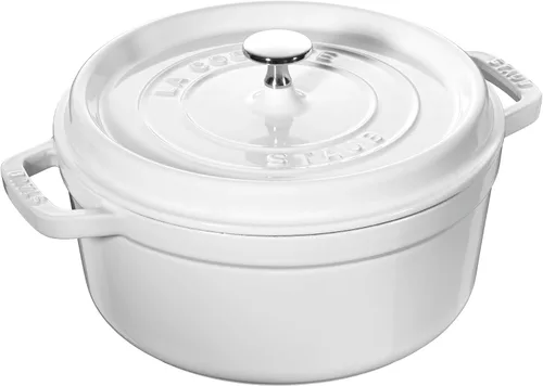 STAUB Horno Holandés de Hierro Fundido 4 Cuartos Redondo, Fabricado en Francia, Sirve para 3-4, Blanco