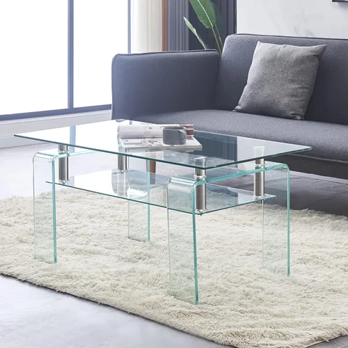 Mesa de centro de cristal moderada con patas de cristal Pequeña mesa de centro moderna para sala de estar