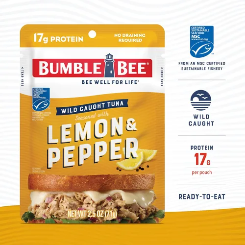 Miniatura 3 de Bumble Bee Atún sazonado con limón y pimienta, bolsas de 2.5 onzas (paquete de 12), listo para comer, bolsa de atún capturado en la naturaleza, 0.60