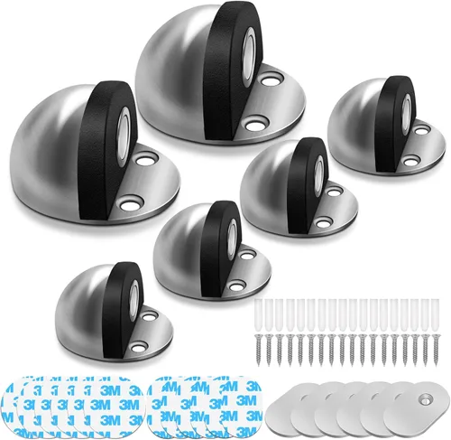 Miniatura 21 de HUTLON Topes de puerta, paquete de 2, tope magnético de puerta, autoadhesivo, negro para montaje en suelo, soporte magnético para puerta