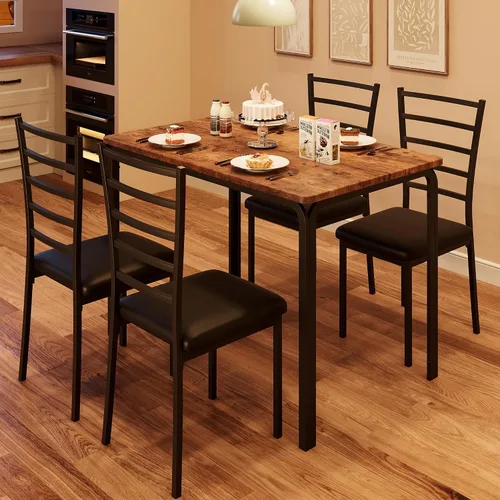 Miniatura 3 de Juego de mesa de comedor para 4, mesa de cocina y sillas para 4, juego de mesa de comedor de cocina de 5 piezas, mesa de comedor rectangular moderna