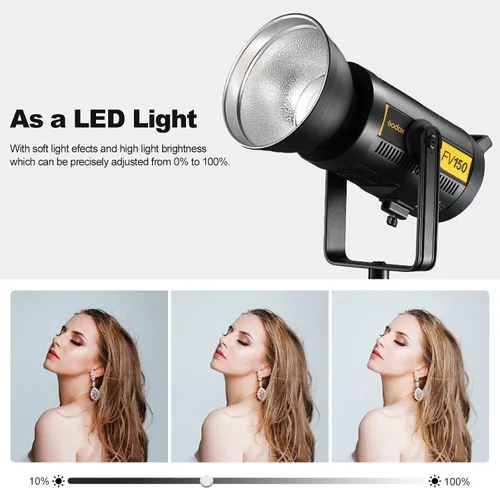 Miniatura 3 de Godox FV150 - Luz LED flash de 150 W 2.4G, sincronización de alta velocidad 1/8000s, CRI96+, TCLI 96+, 12000LUX, 5600 K ± 200 K, 8 modos de efectos