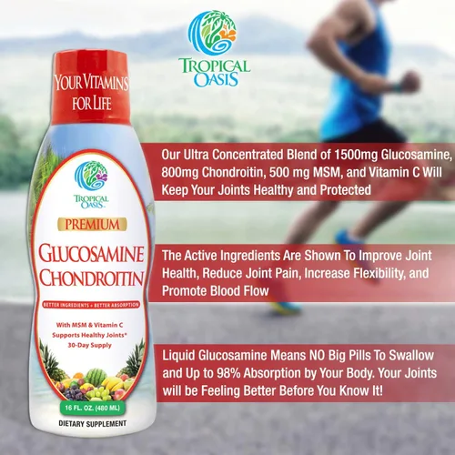 Miniatura 3 de Tropical Oasis Glucosamina líquida de alta calidad, condroitina y MSM, fórmula de apoyo articular, líquido concentrado para máxima absorción
