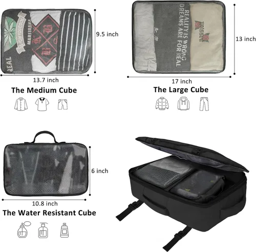 Miniatura 9 de Vancropak - Mochila para hombres, extra grande de 50L, mochila de viaje, aprobada para llevar en el avión, con 3 cubos de empaque para maletas