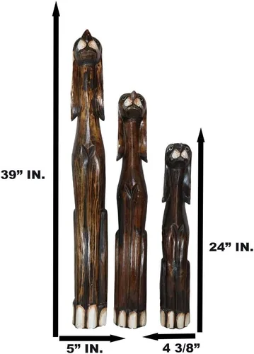 Miniatura 2 de Ebros Gift Balikraft - Juego de 3 figuras decorativas de madera tallada a mano, grandes orejas de polkadot, perro canino, familia, 38.5 pulgadas