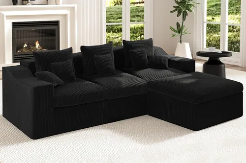 Miniatura 44 de HABUTWAY Sofá modular modular de 101 pulgadas con asiento profundo, moderno sofá convertible en forma de L, sofá tapizado con diván para sala