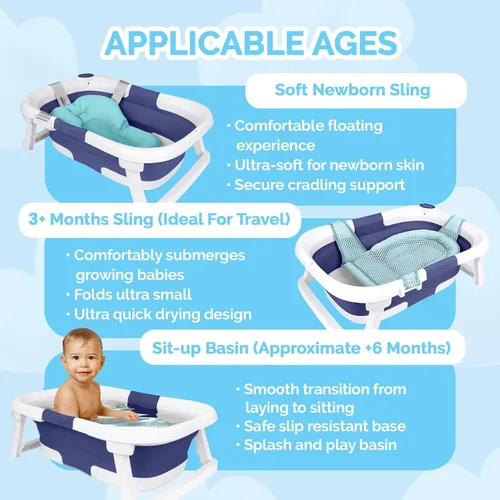 Miniatura 4 de BEBELEH™ Bañera plegable para bebé – Bañera + Cabestrillo para bañera de bebé + Cabestrillo para recién nacido – Bañera para bebé de recién nacido a