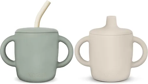 Miniatura 7 de KIDSco. Vaso de silicona con asas de transición de fácil agarre, boquilla suave y pajita. Una taza de entrenamiento irrompible no tóxica sin Avena