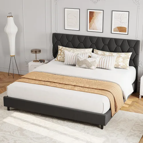 Miniatura 12 de GarveeHome Base de cama Twin XL beige con cabecera tapizada, base de cama de plataforma resistente con cabecera ajustable, soporte fuerte