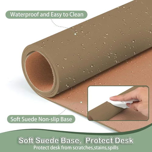 Miniatura 4 de Boutilon Almohadilla de piel protectora para escritorio, alfombrilla antideslizante para ratón, tapete de escritorio para computadora portátil, Caqui