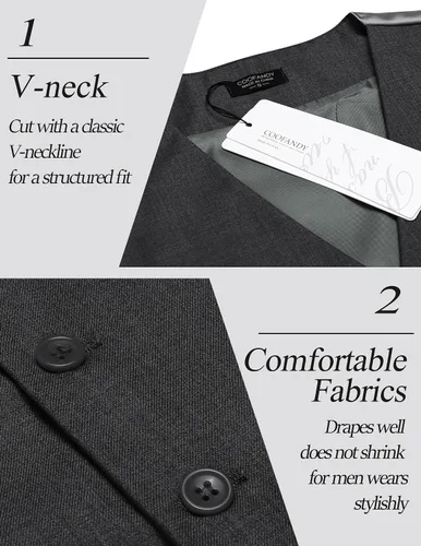 Miniatura 4 de Coofandy chaleco para traje o esmoquin con 5 botones, para hombre.
