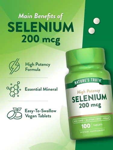 Miniatura 5 de Nature's Truth Tabletas de selenio de alta potencia de 200 mcg - 100 ct, paquete de 3