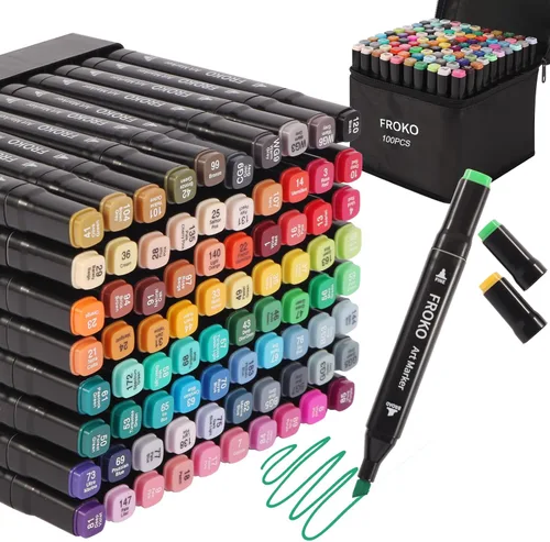 FROKO Marcadores de alcohol, marcador artístico de doble punta de 100 colores, marcadores para colorear libros para adultos sin sangrado