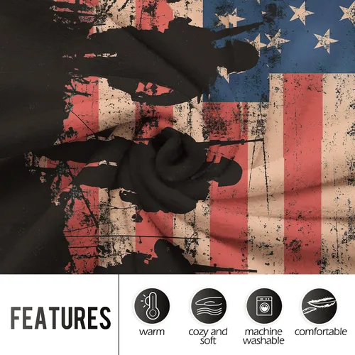 Miniatura 3 de Levens Manta de franela con silueta de soldado de la bandera estadounidense Grunge de 50 x 60 pulgadas, ultra suave, ligera, acogedora manta