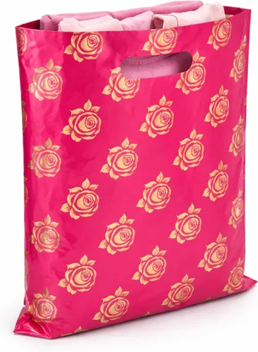 Miniatura 5 de Infinite Pack Bolsos de compras al por menor impresos reutilizables de la mercancía plástica para las boutiques, las tiendas y los centros Rosas