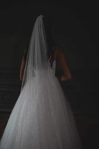 Miniatura 6 de Hazhlko Velo de novia largo con purpurina de un solo nivel para mujer velo de novia brillante con peine de metal 118 pulgadas