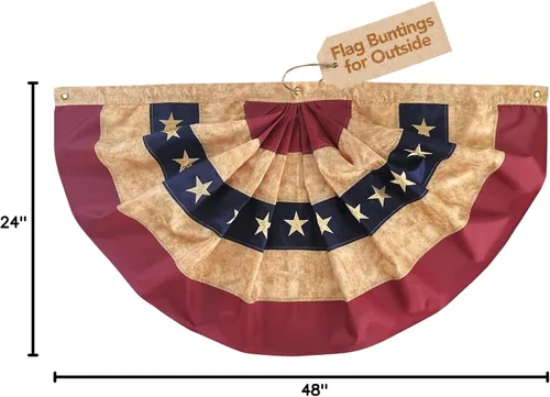 Miniatura 7 de Banderines bordados patrióticos manchados con té de Estados Unidos, 48 x 24 pulgadas, pancarta plisada con ojales de latón Té manchado patriótico