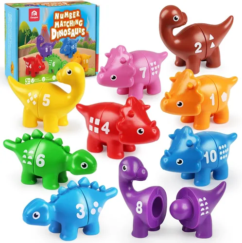 Coogam Juego de emparejar números 10 piezas, juguetes de dinosaurios para contar 123, juguetes educativos Montessori para preescolar de habilidad