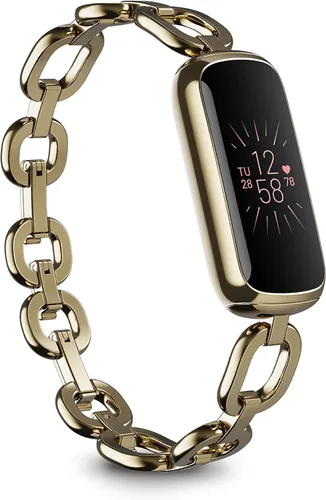 Fitbit Luxe Special Edition rastreador de fitness y bienestar, Gorjana Soft Gold acero inoxidable pulsera Parker Link talla única (S & L Peony Dorado