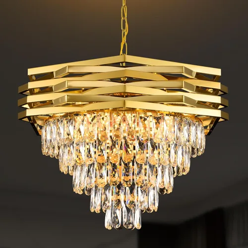 Miniatura 11 de Lámpara de araña moderna de cristal, 9 luces, lámpara de araña dorada, lámpara de comedor, sala de estar, dormitorio, vestíbulo, pasillo, candelabro