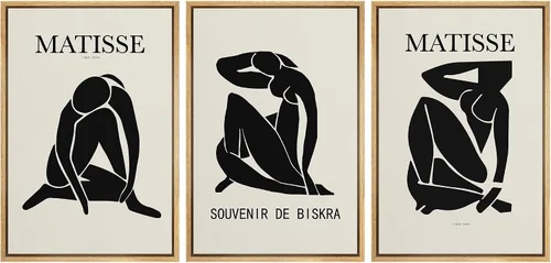 Miniatura 121 de SIGNLEADER Lienzo enmarcado para pared, juego de arte de collage de polígonos retro marrón tostado, ilustraciones con formas abstractas, arte