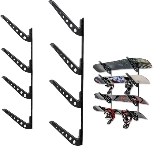 Miniatura 8 de StoreYourBoard Estante de esquí y snowboard, sistema de almacenamiento ajustable para 4 tablas, organizador de pared de garaje resistente para esquí