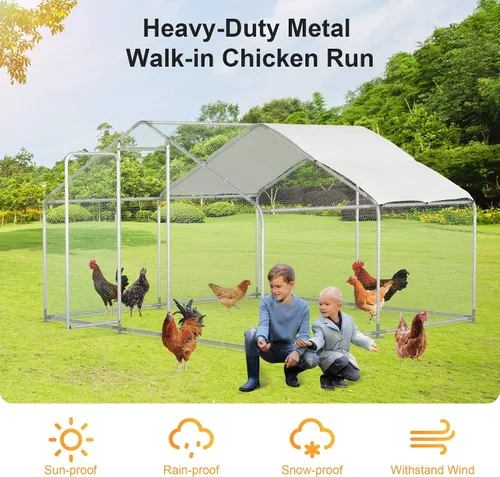 Miniatura 2 de Morngardo Gallinero grande de metal para 10 pollos, jaula de aves de corral, gallinero con cubierta impermeable (64 pies cuadrados)