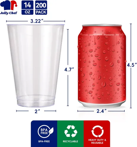 Miniatura 2 de JOLLY CHEF Vasos de plástico transparente de 14 onzas, paquete de 200 vasos de fiesta resistentes, vasos de plástico desechables para cócteles