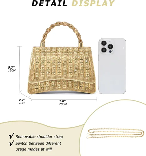 Miniatura 4 de Bolso de mano con strass para mujer, bandolera brillante y bolsos para boda, fiesta, noche, bolso cruzado