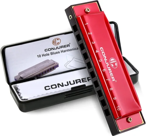 Miniatura 12 de CONJURER Armónica de Blues para Principiantes Adultos de 10 Agujeros Armónica Diatónica en Clave de Do, Lengüeta de Latón Órgano de Boca de Metal