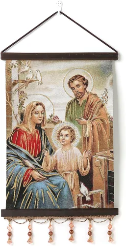 HZMAN Holy Family Jesús María José Pintura Retro Hecho a Mano Tejido Arte de Pared Decoración Estética Imagen para Sala de estar Dormitorio Marco