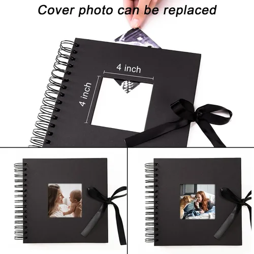 Miniatura 3 de Vienrose Álbum de Fotos de Recortes con Pegatinas de Esquina de 12 x 12 pulgadas DIY con Bolsillo para Foto de Portada 80 Páginas Cinta de Seda