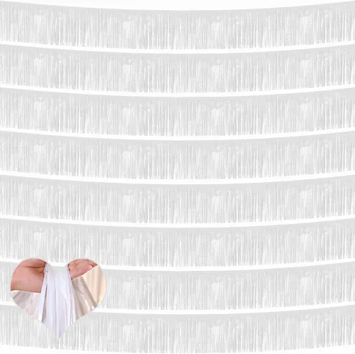 Miniatura 21 de Paquete de 10 unidades de 3,05 m de guirnalda de flecos de papel de aluminio con borlas metálicas, bandera para colgar en la pared, serpentinas