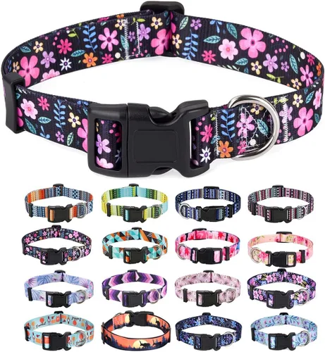Miniatura 42 de Mihqy - Collar de perro, patrones geométricos florales, tribales, bohemios, collar de estilo étnico, suave y ajustable, para perros pequeños, Pink