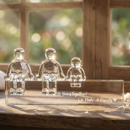Ornalrist Regalos de boda de cristal para el 15º aniversario para ella y él, 15 años juntos hicimos un adorno de cristal familiar para esposa, 1 niño