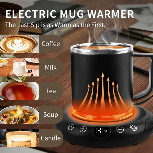 Miniatura 4 de Calentador de taza de café, calentador eléctrico de tazas para escritorio, plato calentador de velas con pantalla de temperatura, ajuste de 8
