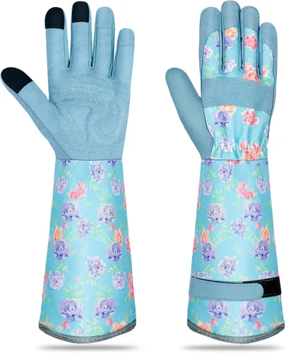 Miniatura 18 de Guantes largos de jardinería para mujer, guantes de cuero a prueba de espinas, guantes de trabajo transpirables para mujeres, patio, exteriores