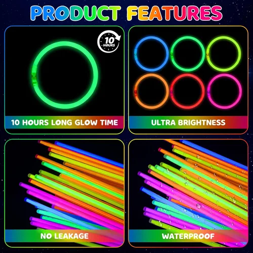 Miniatura 4 de Mega-L Glow Sticks suministros de fiesta, recuerdos de fiesta que brillan en la oscuridad, 100 collares ultra brillantes de 8 pulgadas y pulseras