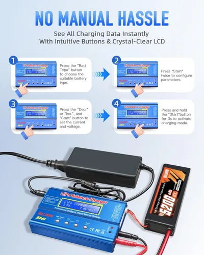 Miniatura 5 de Cargador de Batería B6 80W Mini Lipo Cargador/Descargador de Equilibrio con Fuente de Alimentación para Batería LiPo/Li-ion/Life(1-6s) NiMH/NiCd