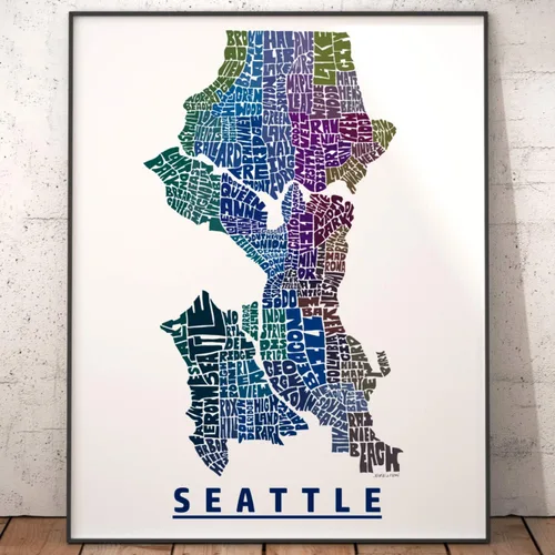 Miniatura 3 de Impresión del mapa del barrio de Seattle, impresión firmada de mi arte original de mapa de tipografía de Seattle dibujado a mano