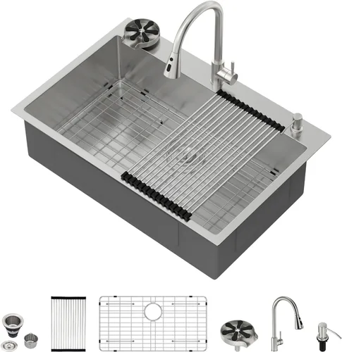 Miniatura 46 de Fregadero de cocina para exteriores, 21 x 20 pulgadas, fregadero de barra para exteriores, fregaderos de cocina de acero inoxidable de montaje