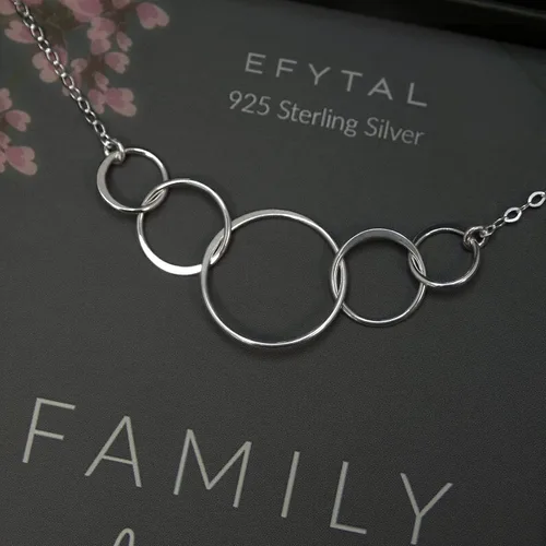Miniatura 4 de EFYTAL Regalos para esposa, plata de ley 925, collar de 5 círculos para mamá, familia de cinco, regalo del día de la madre, regalos de cumpleaños