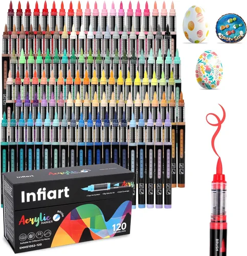 Marcadores de pintura acrílica, punta de pincel, 120 colores, bolígrafos de pintura acrílica, control automático de tinta, marcadores acrílicos para