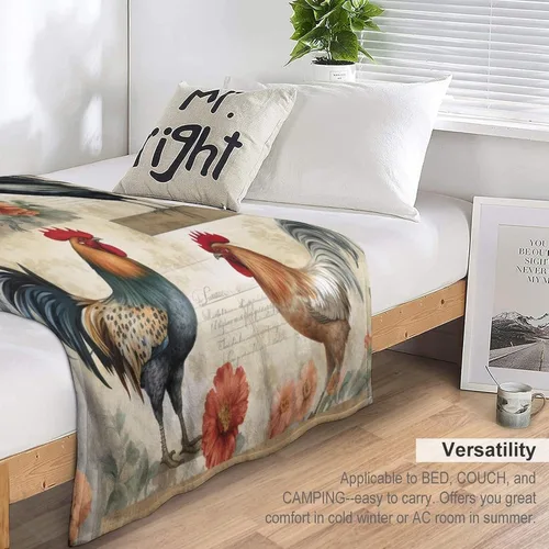 Miniatura 5 de Manta de franela de forro polar con dije de país, gallo, de 60 x 80 pulgadas, para sofá, cama, oficina, regalo para San Valentín, madre, padre