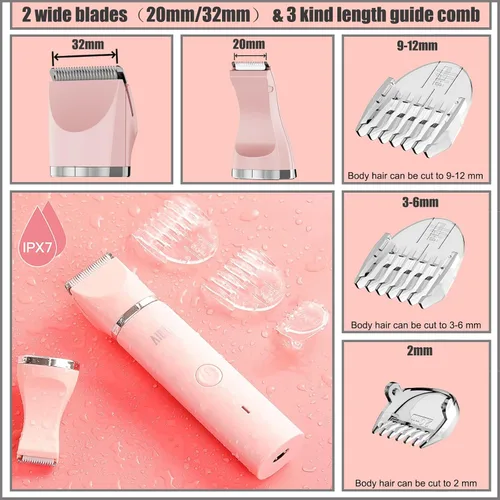 Miniatura 3 de AIBRIT PRO Recortadora eléctrica de bikini para mujer, 2 en 1, afeitadora de pelo púbico eléctrica, depiladora sin dolor, afeitadora de cuerpo, Rosa