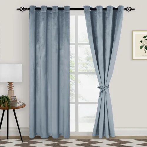 Miniatura 48 de XWZO Cortinas de terciopelo azul de 63 pulgadas de largo, elegantes cortinas de lujo suaves para sala de estar, aislamiento térmico, oscurecimiento
